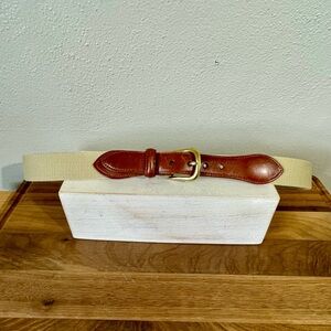 Coach Tan Canvas Knit Chestnut Leather Trim Belt Sz 36 Neutral Classic Preppy